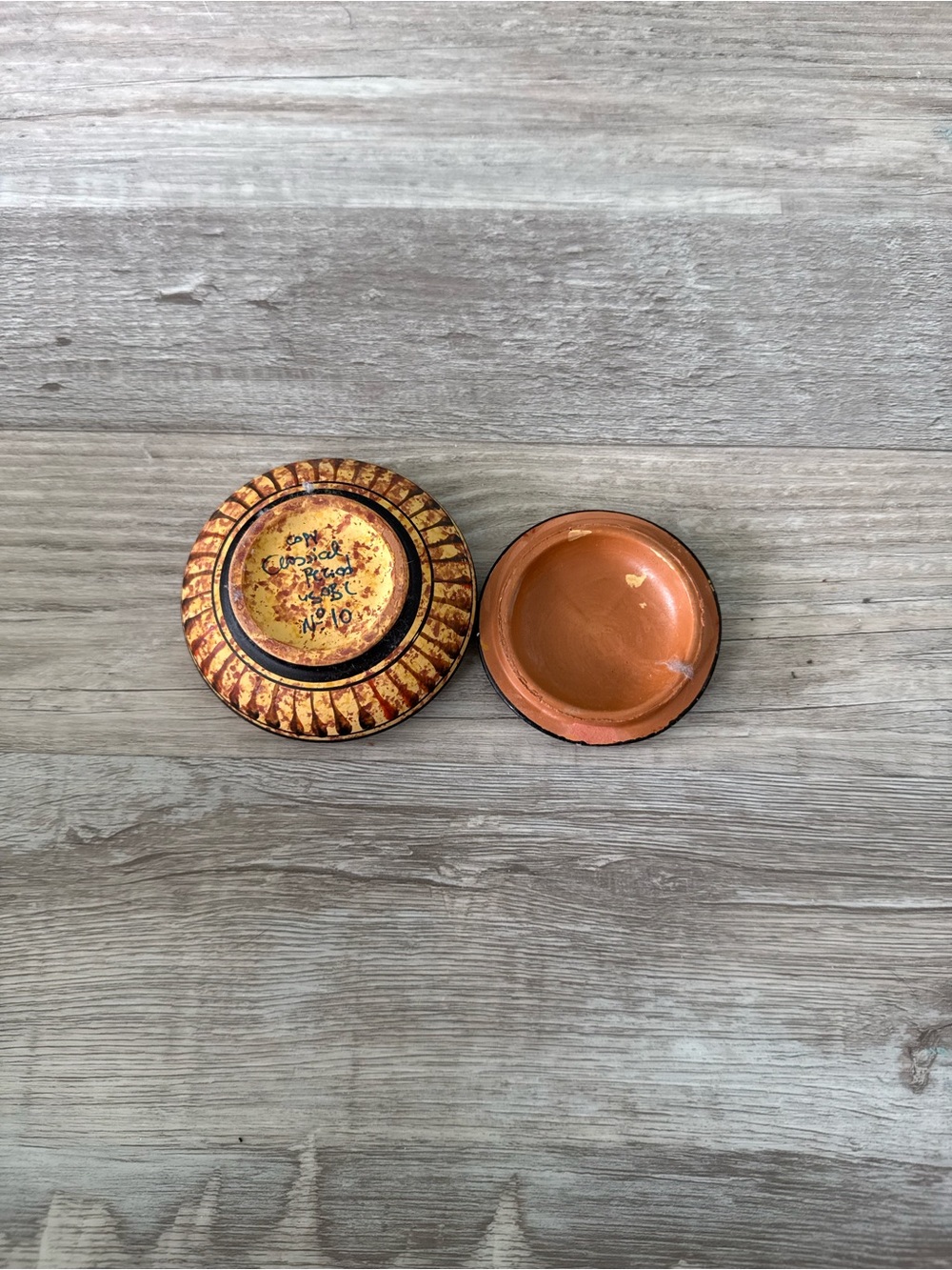 Mid century pair ceramic covered trinket boxes- Greek mythology